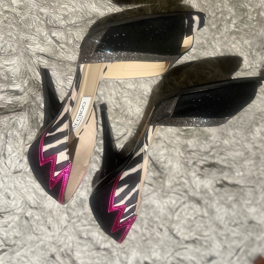 Jimmy Choo d’orsay Black and Pink Women's Peep Toe Heels Authentic - Picture 11 of 12